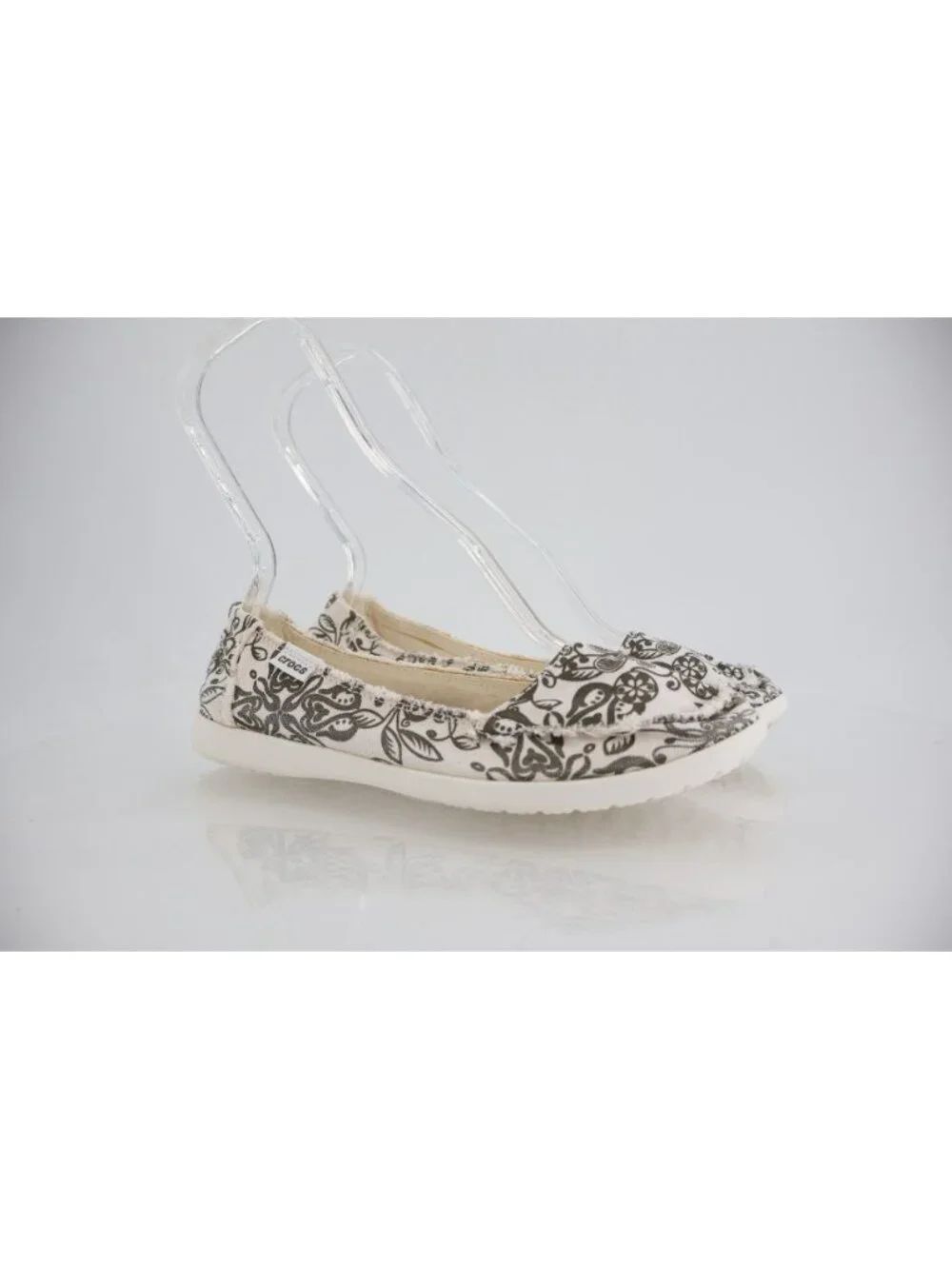 Crocs Santa Cruz White Brown Floral Slip On Canvas Casual Shoes Size 8
